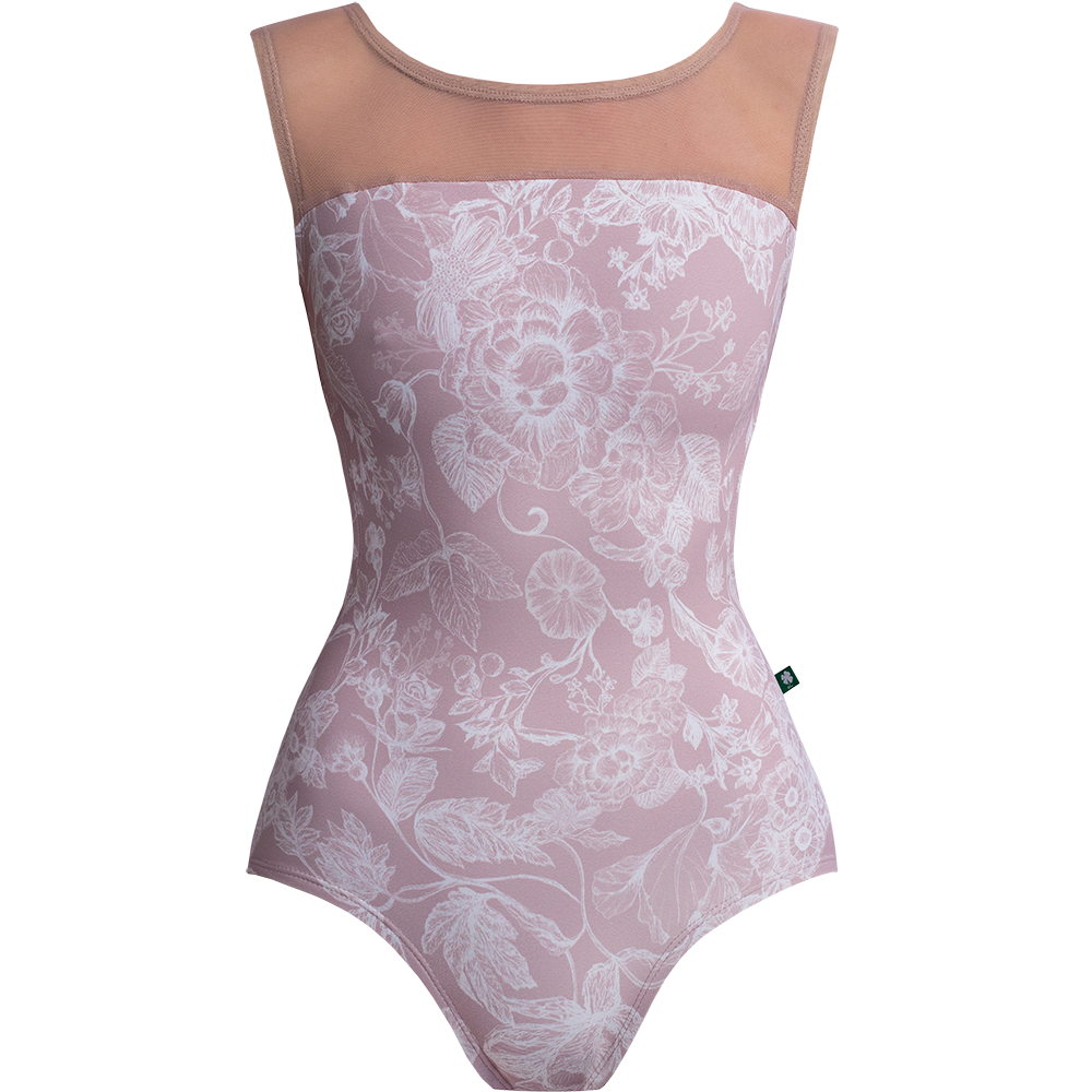 pink floral ballet leotard with open back and high neck luckyleo